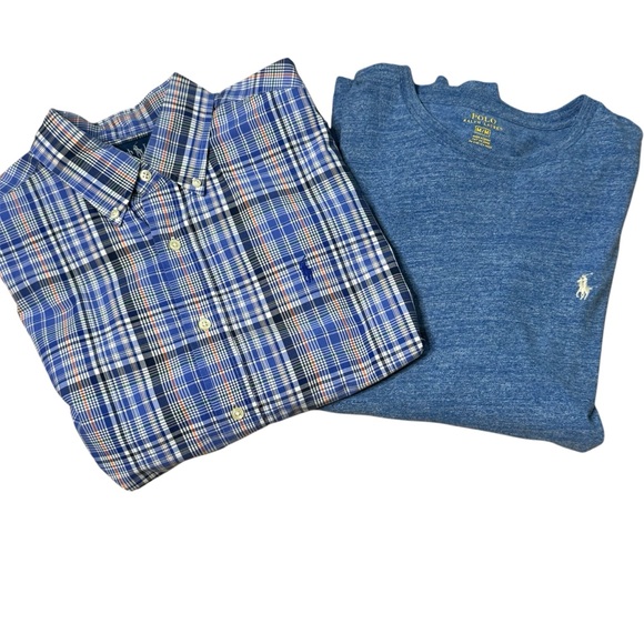 Ralph Lauren Other - Ralph Lauren Lot 2 shirts Polo Blue Plaid Short Sleeve & Long Sleeve T Shirt Med